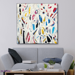 one-of-a-kind work of contemporary art - mixed media on canvas piece, measuring 90cm x 90cm and created in 2022