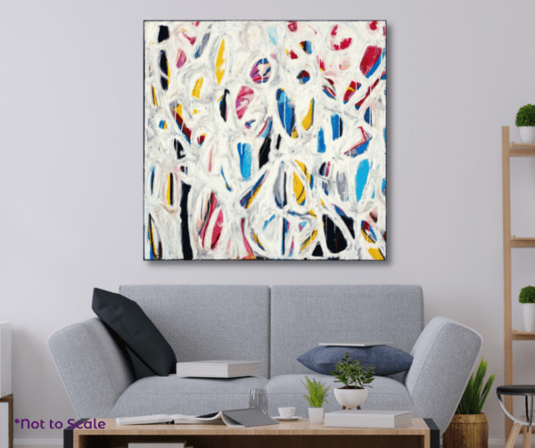 one-of-a-kind work of contemporary art - mixed media on canvas piece, measuring 90cm x 90cm and created in 2022