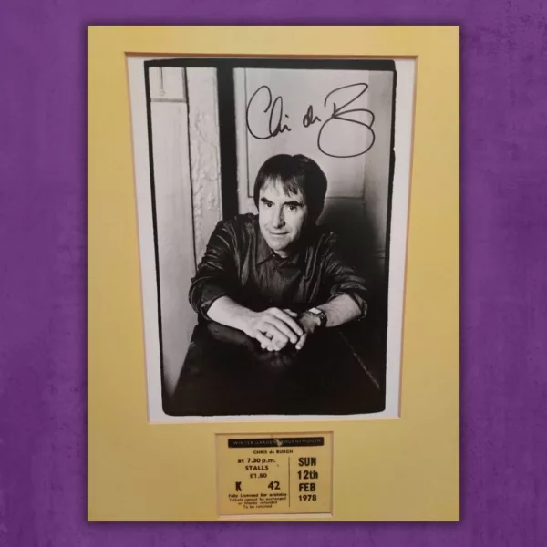 Chris De Burgh Signed black and white photo with concert ticket from 1978
