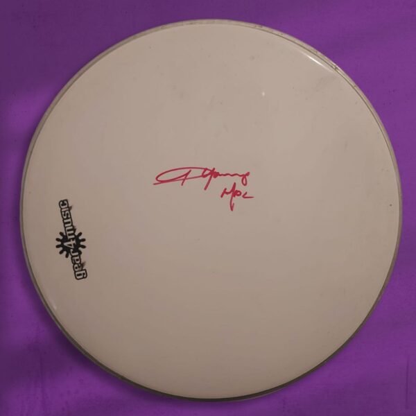 AC/DC..used drumskin hand signed by Angus Young