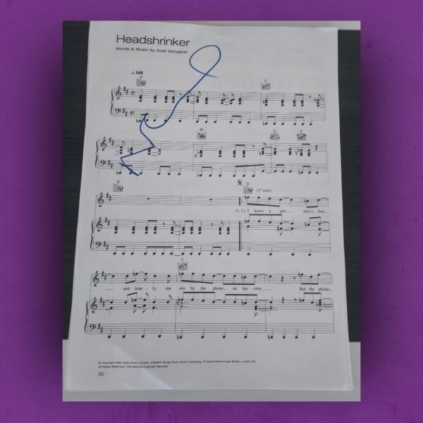 Headshrinker sheet music hand-signed by Noel Gallagher