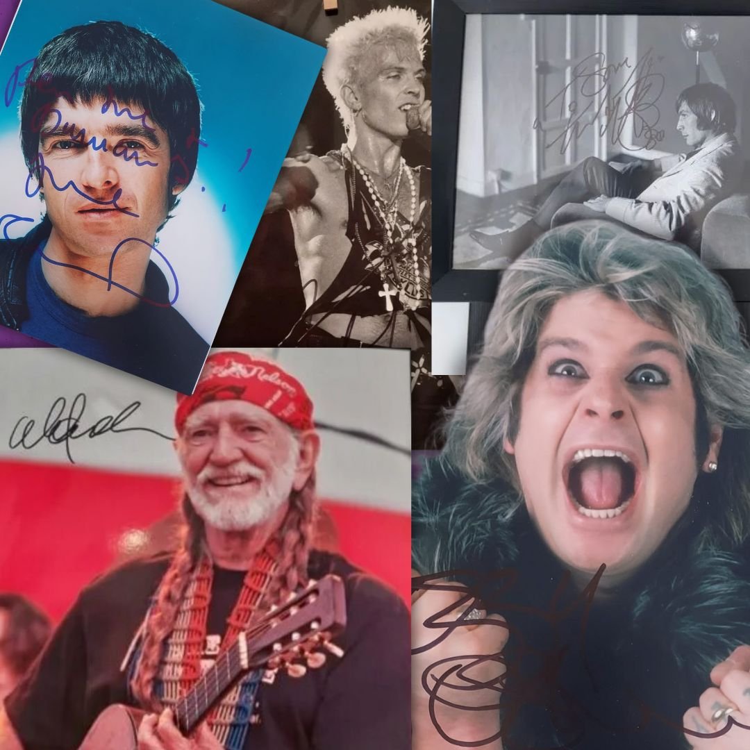 Photo showing some of the rocking hand-signed photos on rebelrockart.com