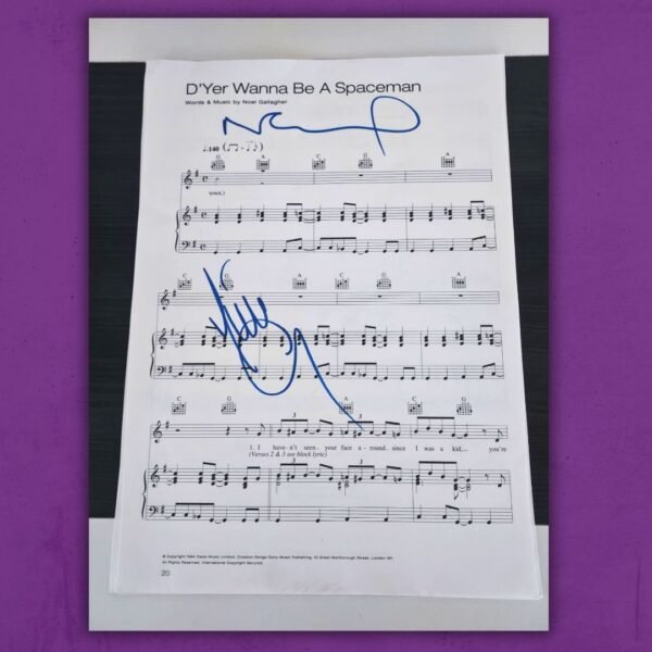 Sheet Music - DYer Wanna Be a Spaceman - Signed by Oasis
