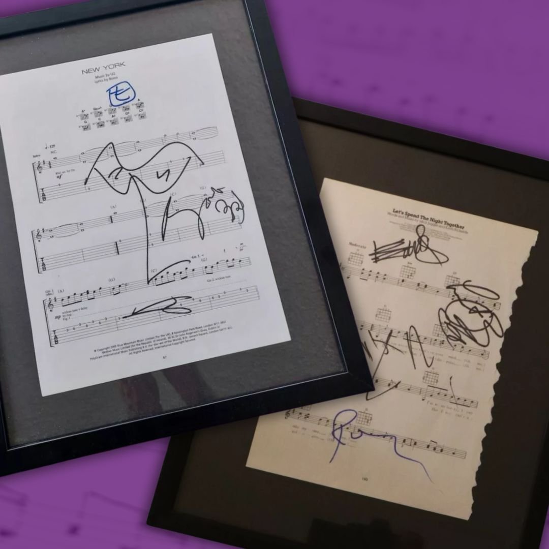 Sheet Music display image, showing town pieces of rocking hand-signed music memorabilia
